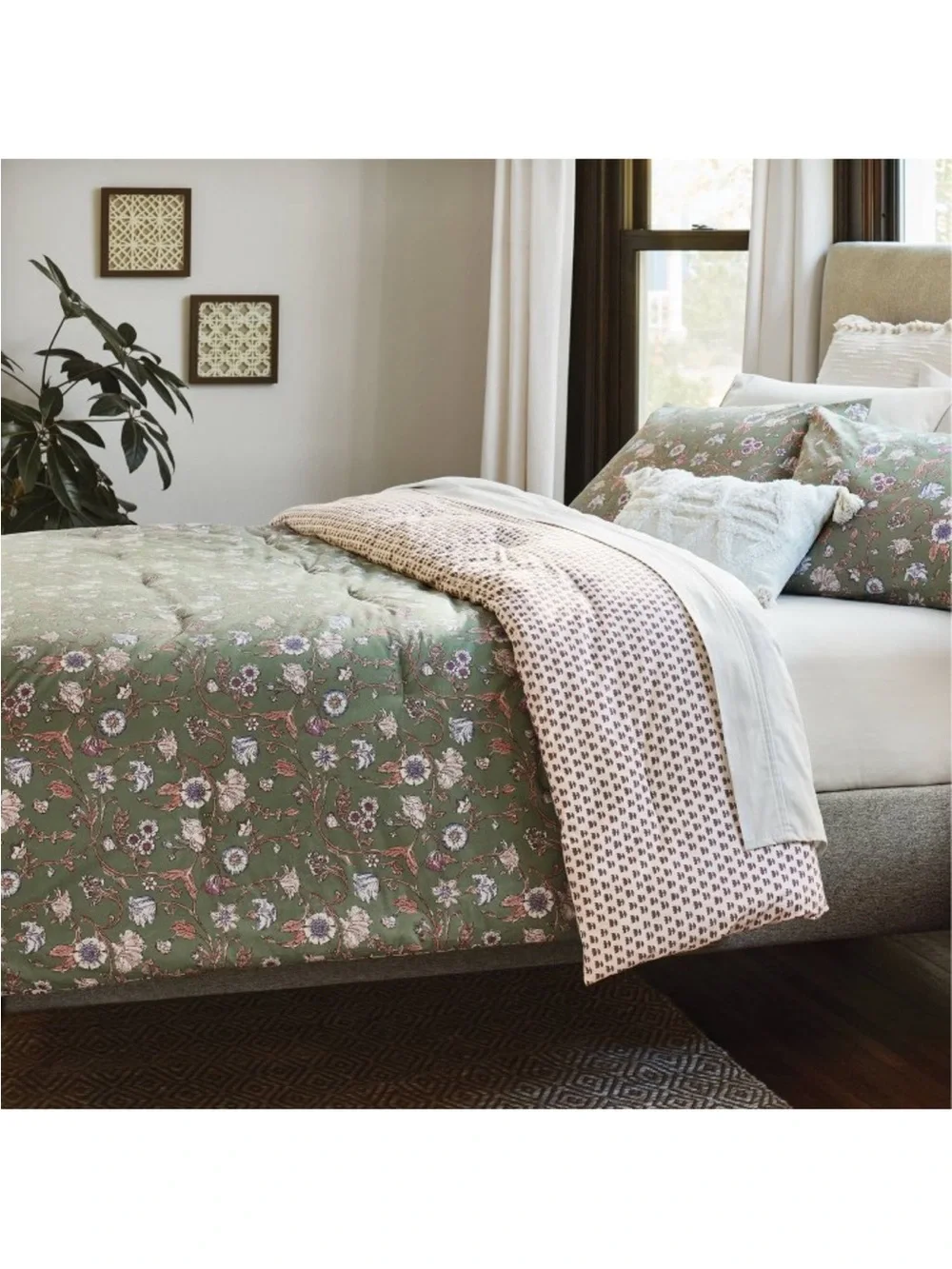 Threshold Green Floral Comforter Set with Pink Accents